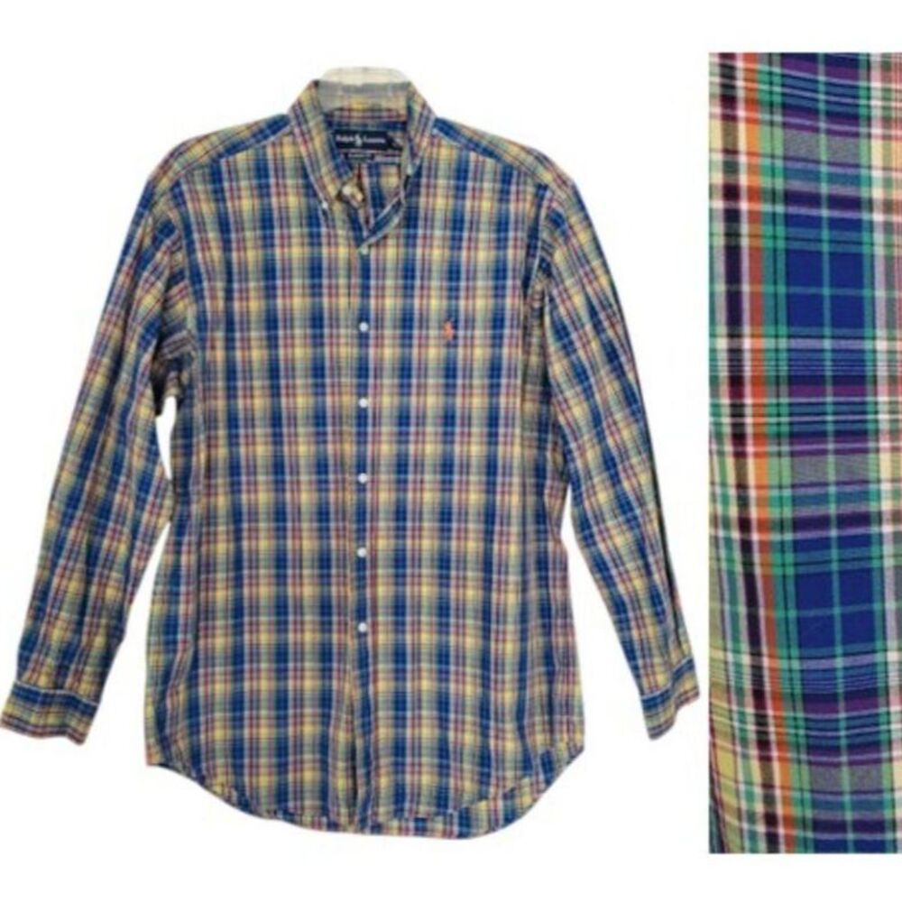 VTG Ralph Lauren Shirt 16.5 L Plaid Oxford Cotton Button Down Old Money Layer